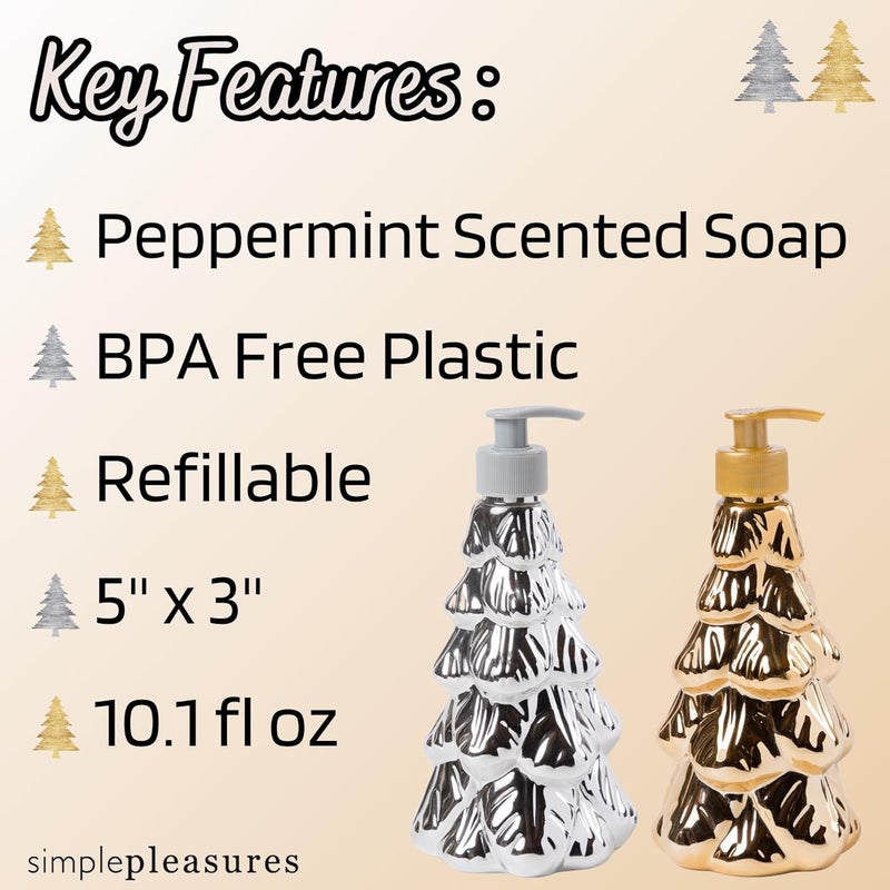 simple pleasures Metallic Christmas Tree Set of 2 Holiday Soap Dispenser with Scented Liquid Soap - Decorative Hand Pump Refillable Soap Dispensers for Kitchen and Bathroom Sinks - Image 2